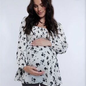 Motherhood Floral Maternity Blouse - Black and White